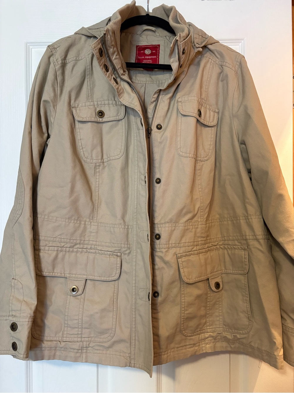 Casual Hooded Utility Jacket in Light Beige